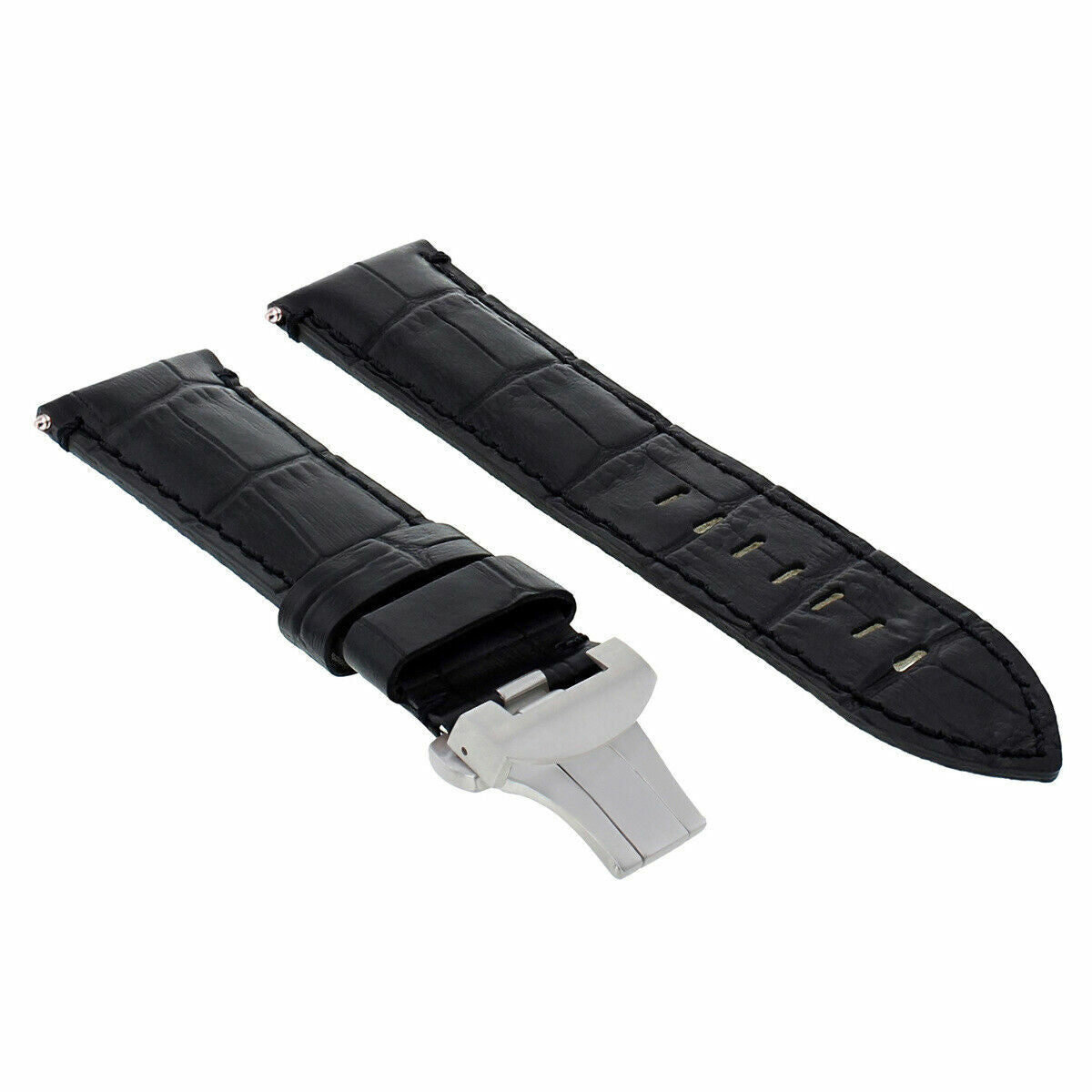 24MM LEATHER STRAP BAND FOR PAM 44MM PANERAI 88 562 441 DEPLOYMENT CLASP BLACK