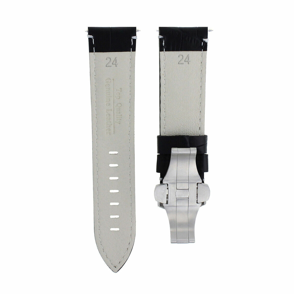 24MM LEATHER STRAP BAND FOR PAM 44MM PANERAI 88 562 441 DEPLOYMENT CLASP BLACK