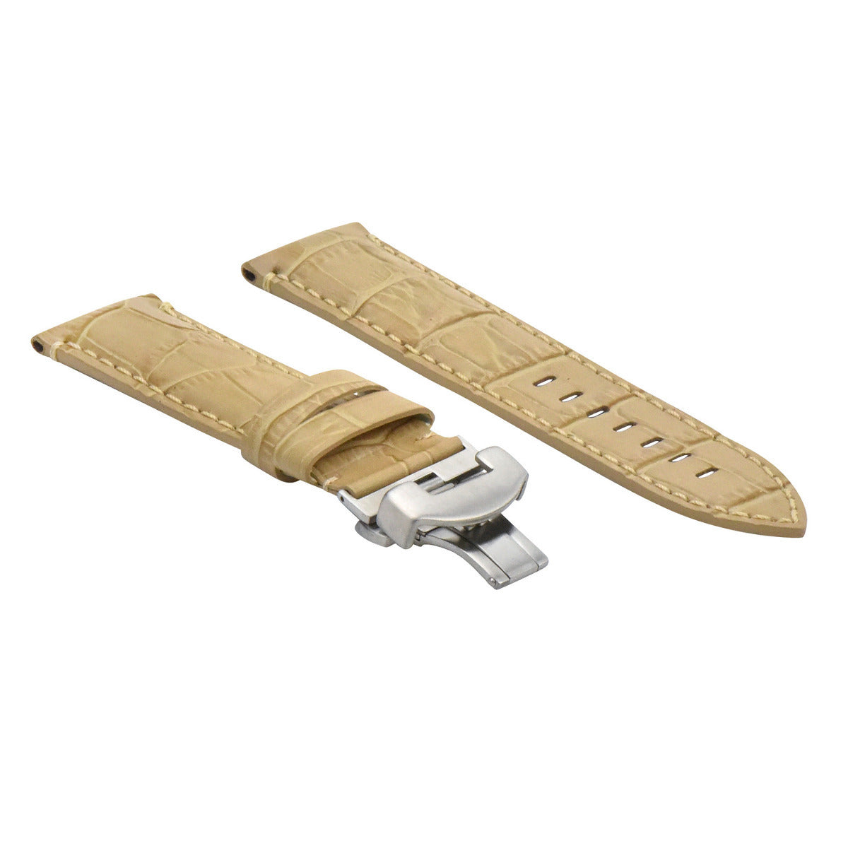 24MM LEATHER BAND STRAP CLASP FOR PAM 44MM PANERAI LUMINOR MARINA BEIGE WHITE ST