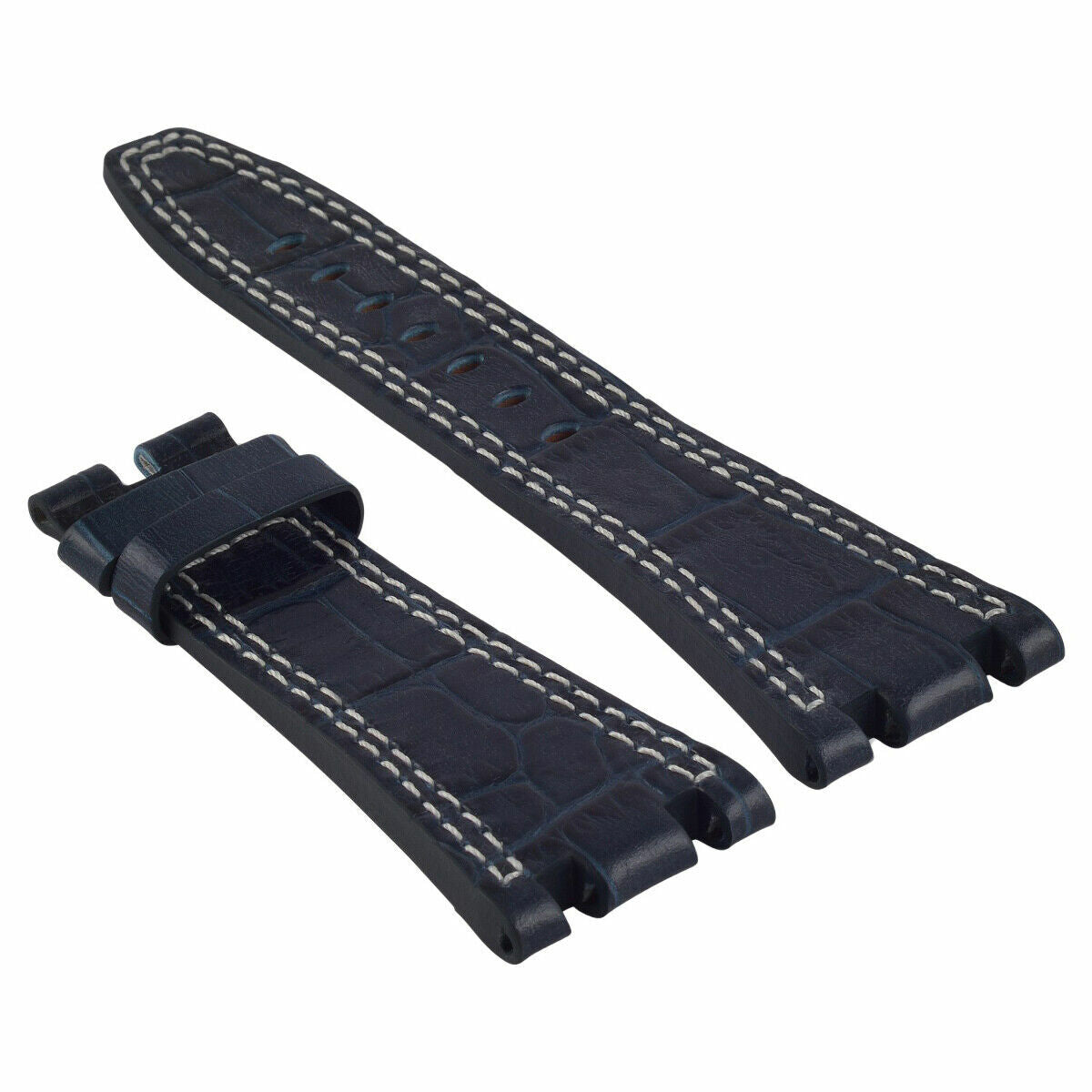28MM LEATHER WATCH STRAP BAND FOR AP 42MM AUDEMARS PIGUET 15703ST 26470ST 15710, Blue with White Stitching, view 2