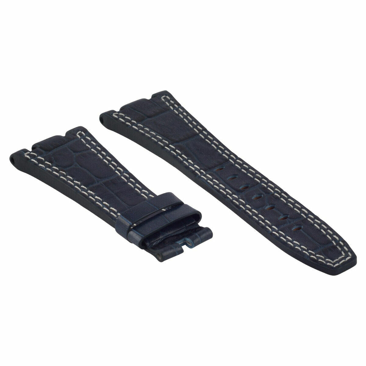 28MM LEATHER WATCH STRAP BAND FOR AP 42MM AUDEMARS PIGUET 15703ST 26470ST 15710, Blue with White Stitching, view 3