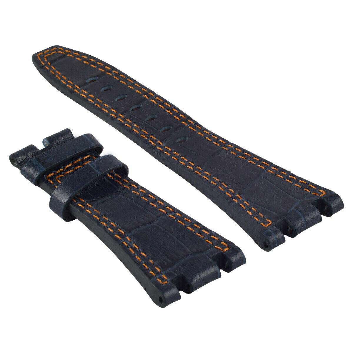 28MM LEATHER WATCH STRAP BAND FOR AP 42MM AUDEMARS PIGUET 15703ST 26470ST 15710, Blue with Orange Stitching, view 2