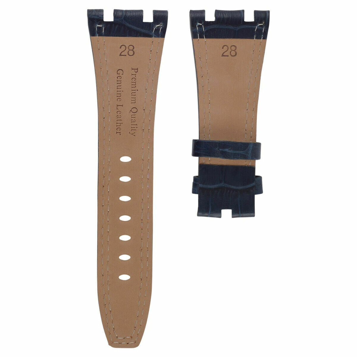 28MM LEATHER WATCH STRAP BAND FOR AP 42MM AUDEMARS PIGUET 15703ST 26470ST 15710, Blue with Orange Stitching, view 4