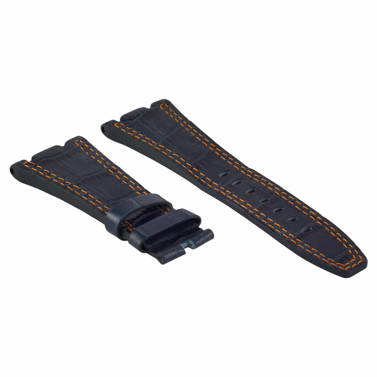 28MM LEATHER WATCH STRAP BAND FOR AP 42MM AUDEMARS PIGUET 15703ST 26470ST 15710, Blue with Orange Stitching