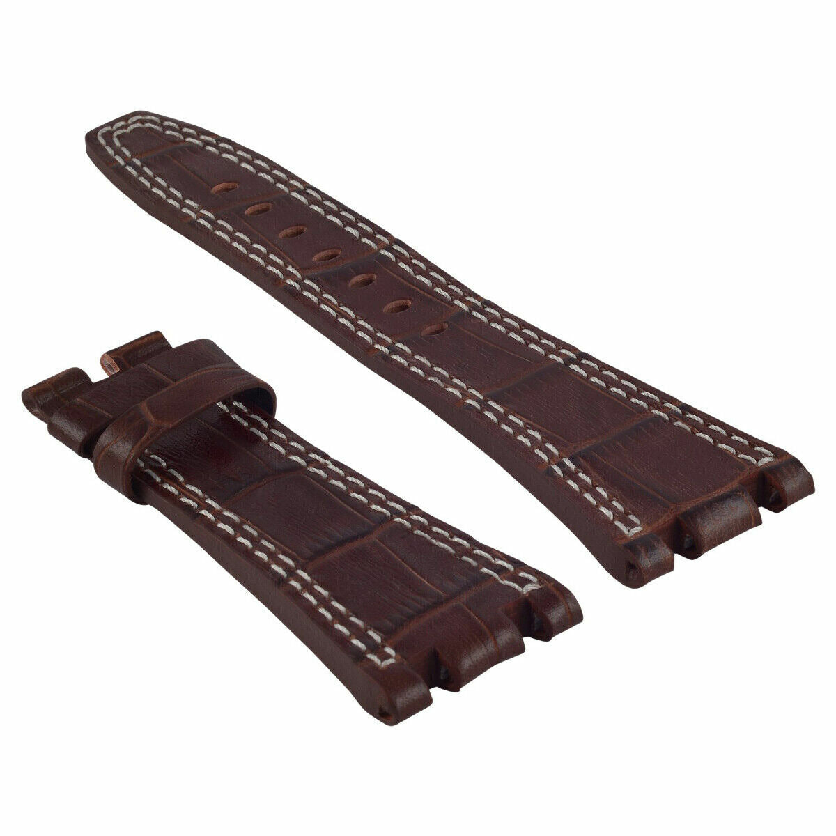 28MM LEATHER WATCH STRAP BAND FOR AP 42MM AUDEMARS PIGUET 15703ST 26470ST 15710, Brown with White Stitching, view 2