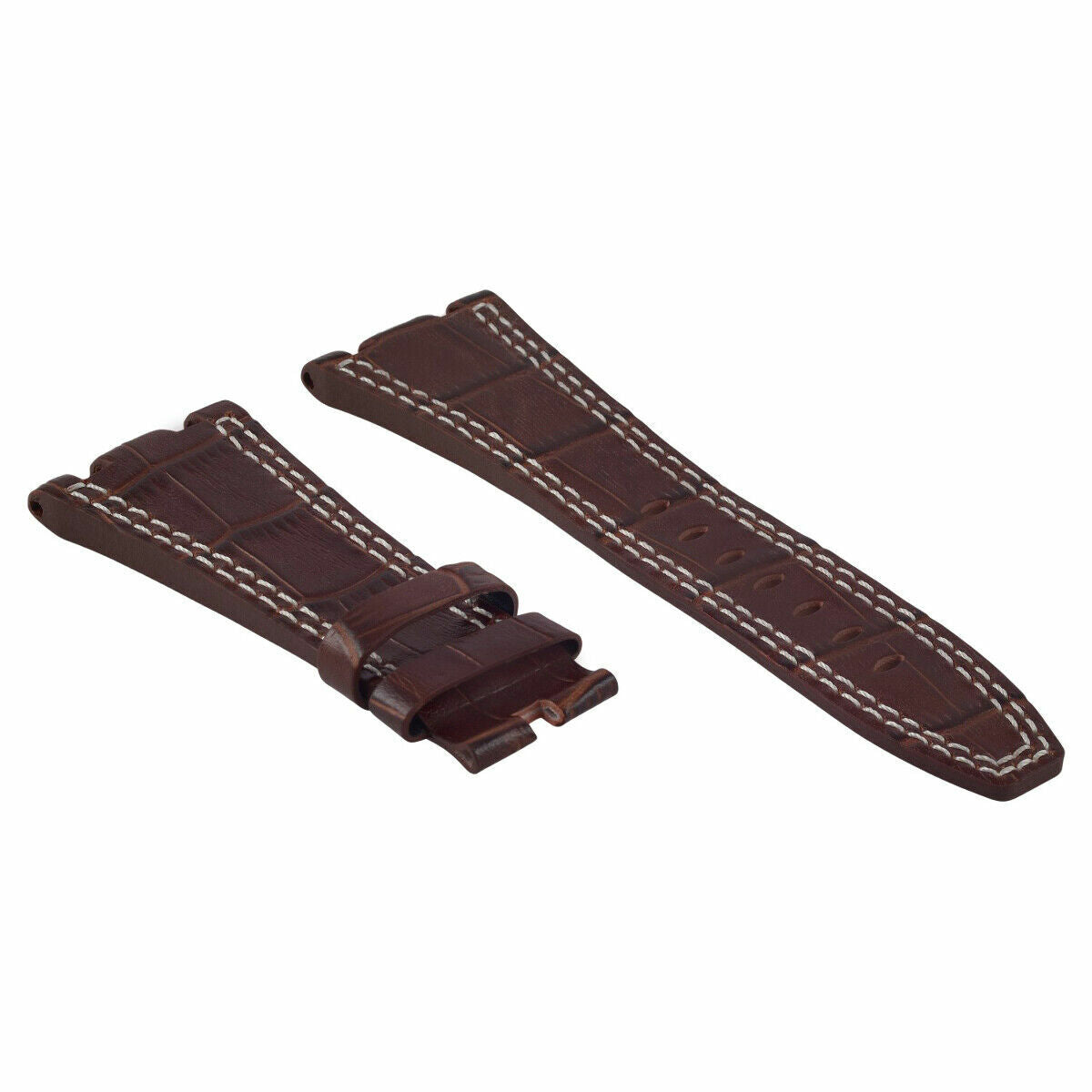 28MM LEATHER WATCH STRAP BAND FOR AP 42MM AUDEMARS PIGUET 15703ST 26470ST 15710, Brown with White Stitching, view 3