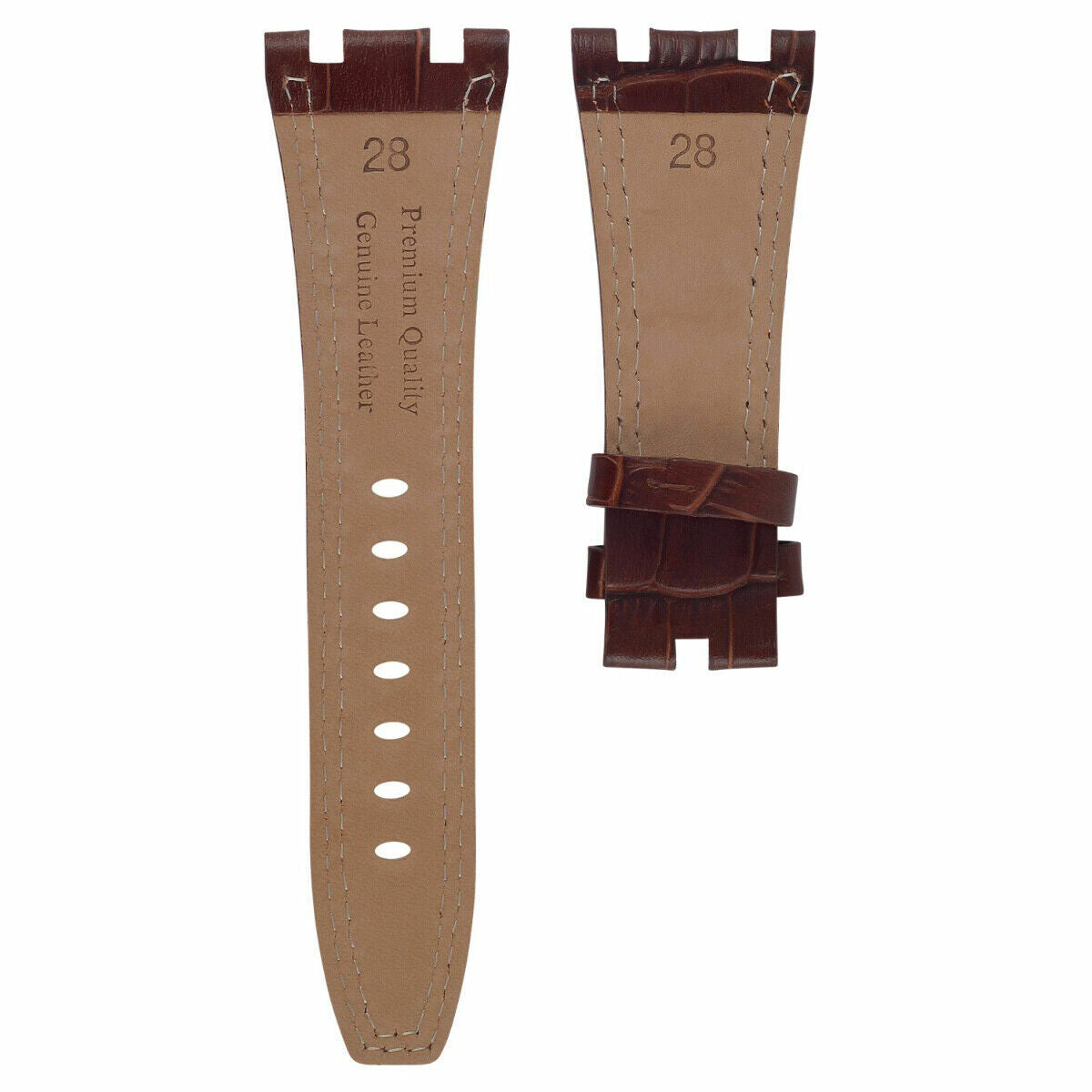 28MM LEATHER WATCH STRAP BAND FOR AP 42MM AUDEMARS PIGUET 15703ST 26470ST 15710, Brown with White Stitching, view 4