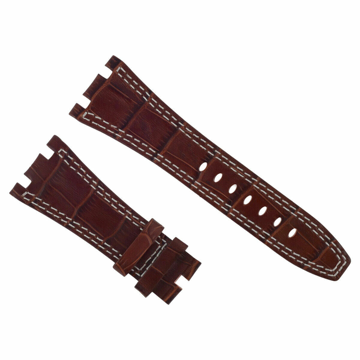 28MM LEATHER WATCH STRAP BAND FOR AP 42MM AUDEMARS PIGUET 15703ST 26470ST 15710, Brown with White Stitching