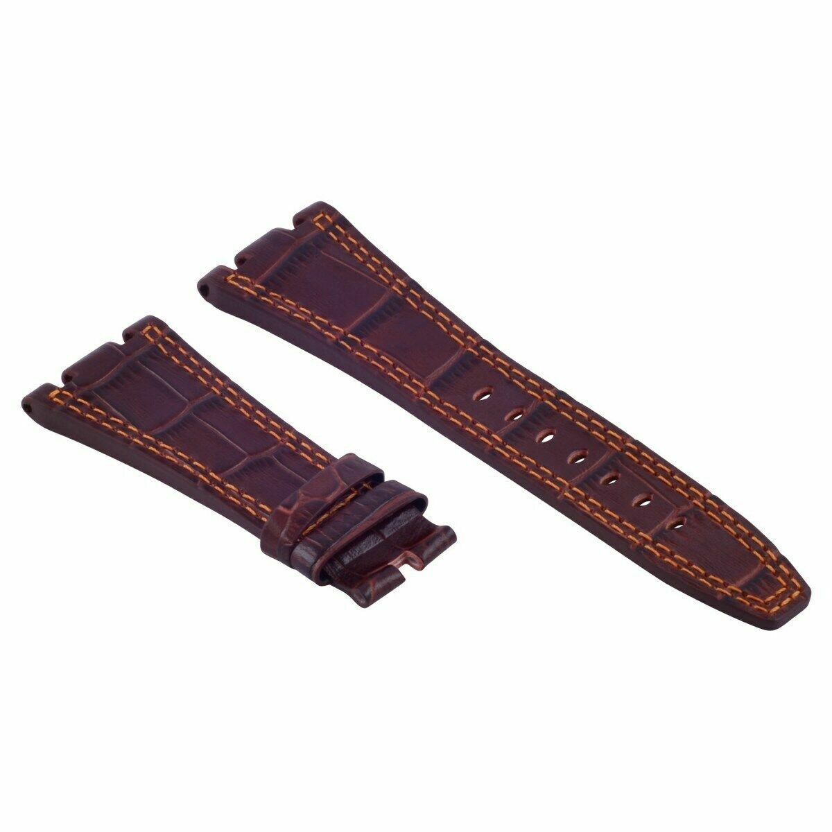 28MM LEATHER WATCH STRAP BAND FOR AP 42MM AUDEMARS PIGUET 15703ST 26470ST 15710, Brown with Orange Stitching, view 3