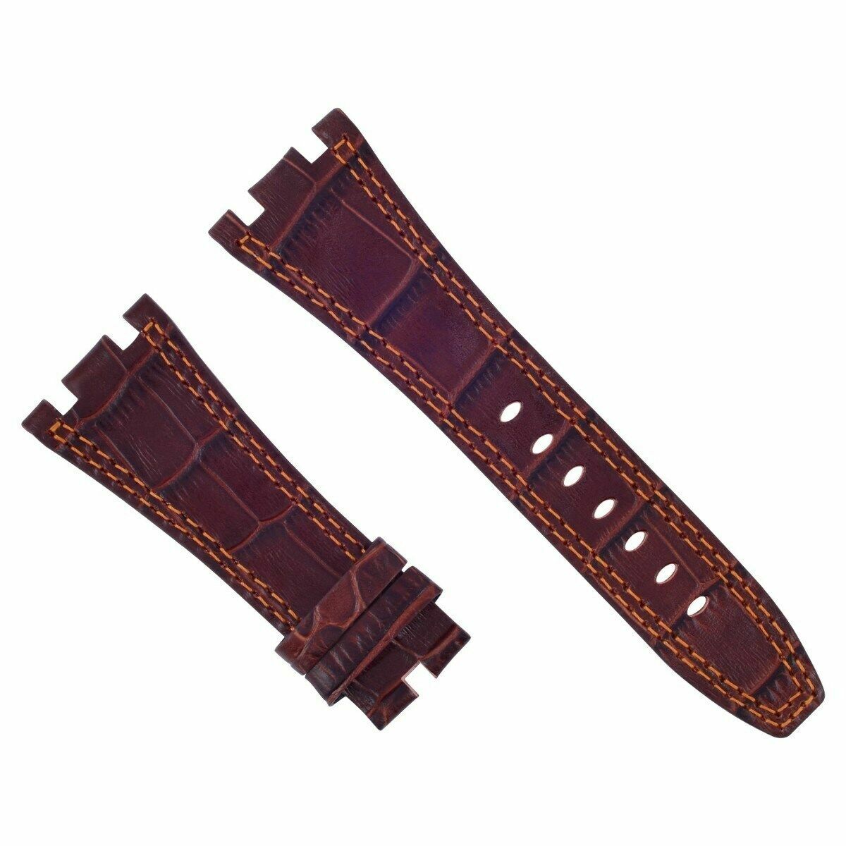 28MM LEATHER WATCH STRAP BAND FOR AP 42MM AUDEMARS PIGUET 15703ST 26470ST 15710, Brown with Orange Stitching