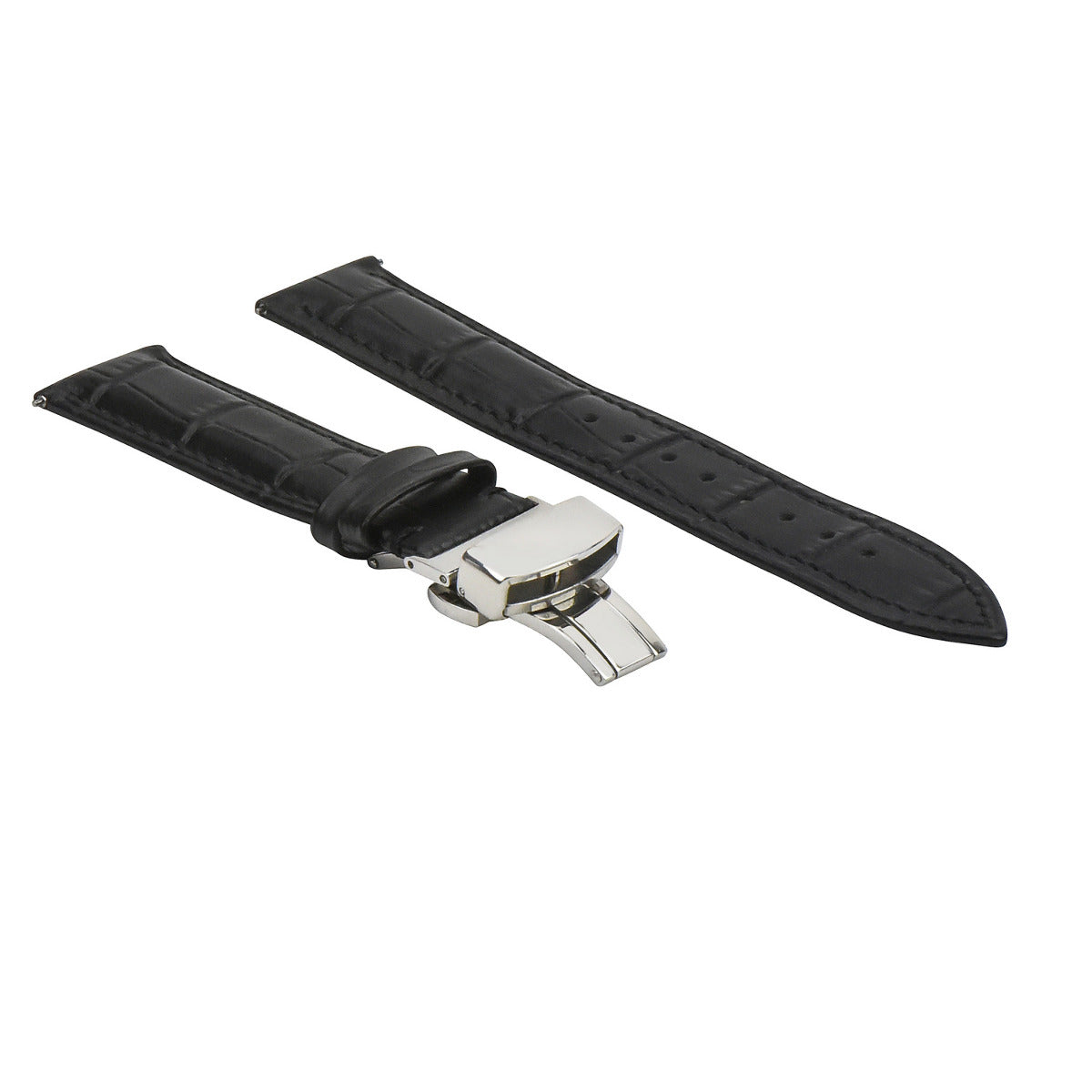 16-18-19-20-22-24MM LEATHER WATCH BAND WITH DEPLOYMENT CLASP EZ RELEASE LONG, Black, view 4