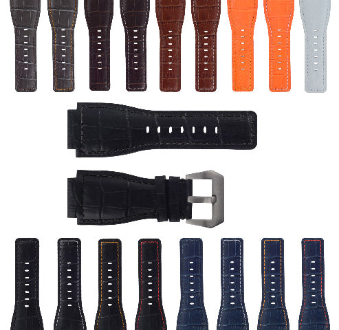 24MM LEATHER WATCH BAND STRAP WITH SILVER BUCKLE FOR BELL & ROSS BR-01 BR-03