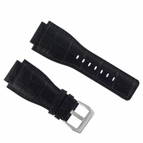 24MM LEATHER WATCH BAND STRAP WITH SILVER BUCKLE FOR BELL & ROSS BR-01 BR-03