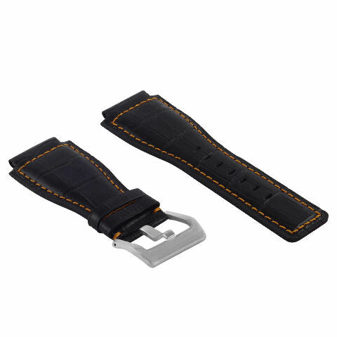 24MM LEATHER WATCH BAND STRAP WITH SILVER BUCKLE FOR BELL & ROSS BR-01 BR-03
