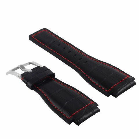24MM LEATHER WATCH BAND STRAP WITH SILVER BUCKLE FOR BELL & ROSS BR-01 BR-03