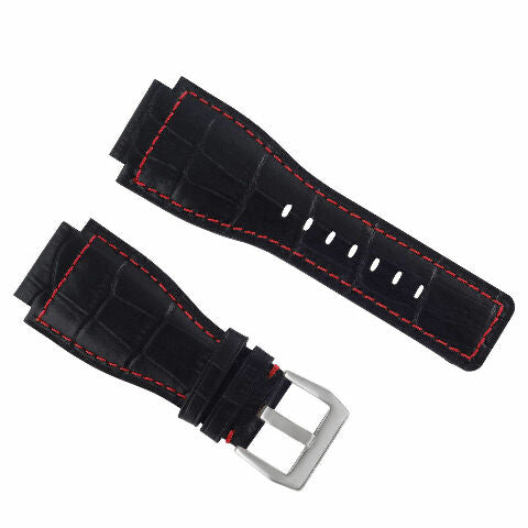 24MM LEATHER WATCH BAND STRAP WITH SILVER BUCKLE FOR BELL & ROSS BR-01 BR-03