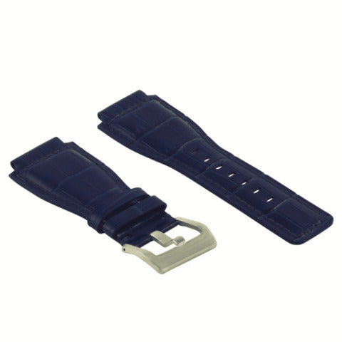 24MM LEATHER WATCH BAND STRAP WITH SILVER BUCKLE FOR BELL & ROSS BR-01 BR-03