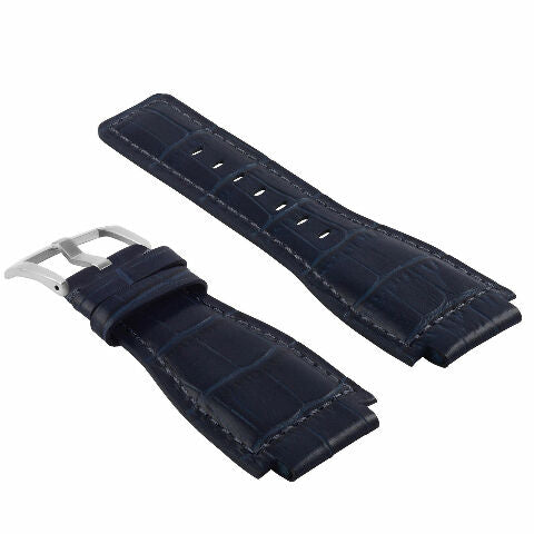 24MM LEATHER WATCH BAND STRAP WITH SILVER BUCKLE FOR BELL & ROSS BR-01 BR-03