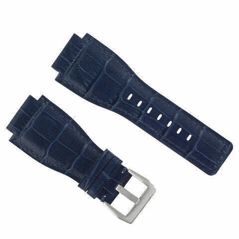 24MM LEATHER WATCH BAND STRAP WITH SILVER BUCKLE FOR BELL & ROSS BR-01 BR-03