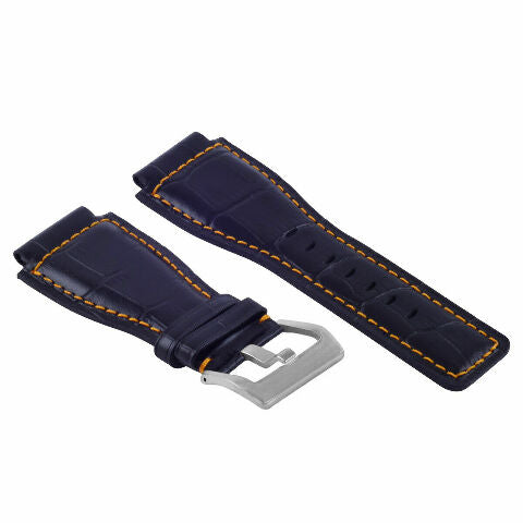 24MM LEATHER WATCH BAND STRAP WITH SILVER BUCKLE FOR BELL & ROSS BR-01 BR-03
