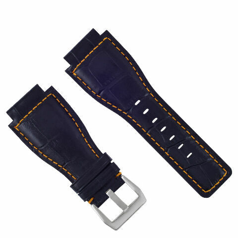 24MM LEATHER WATCH BAND STRAP WITH SILVER BUCKLE FOR BELL & ROSS BR-01 BR-03