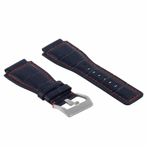 24MM LEATHER WATCH BAND STRAP WITH SILVER BUCKLE FOR BELL & ROSS BR-01 BR-03