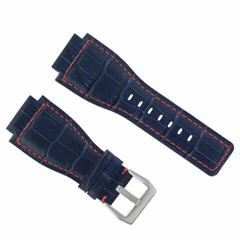 24MM LEATHER WATCH BAND STRAP WITH SILVER BUCKLE FOR BELL & ROSS BR-01 BR-03