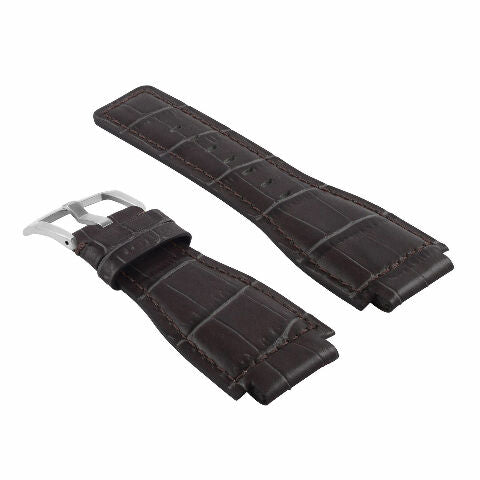 24MM LEATHER WATCH BAND STRAP WITH SILVER BUCKLE FOR BELL & ROSS BR-01 BR-03