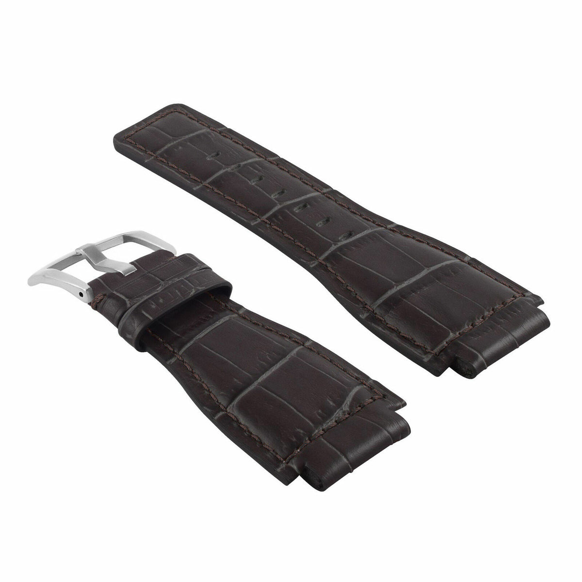 24MM LEATHER WATCH BAND STRAP WITH SILVER BUCKLE FOR BELL & ROSS BR-01 BR-03, Gray, view 2