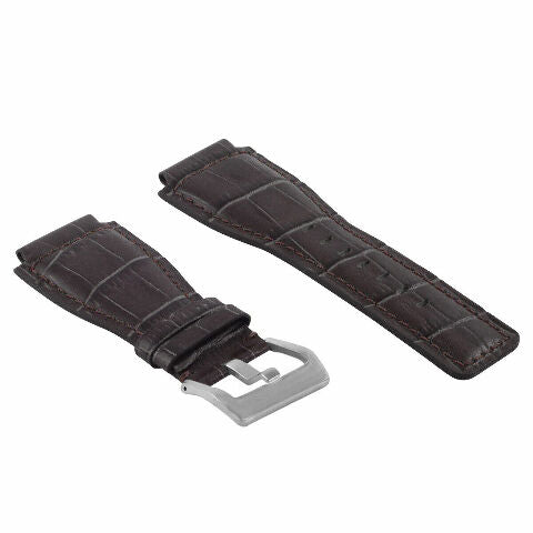 24MM LEATHER WATCH BAND STRAP WITH SILVER BUCKLE FOR BELL & ROSS BR-01 BR-03