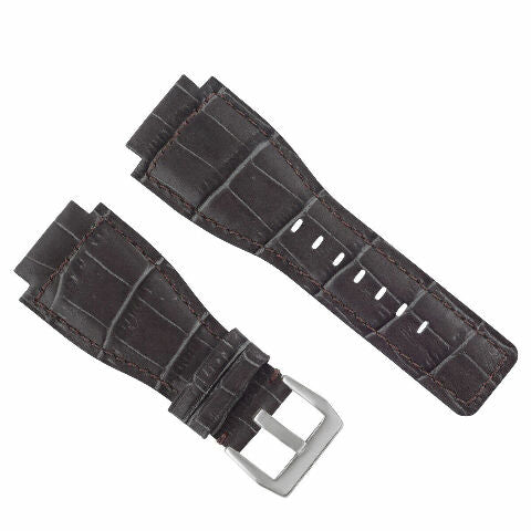 24MM LEATHER WATCH BAND STRAP WITH SILVER BUCKLE FOR BELL & ROSS BR-01 BR-03