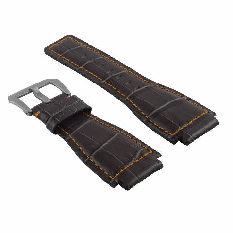 24MM LEATHER WATCH BAND STRAP WITH SILVER BUCKLE FOR BELL & ROSS BR-01 BR-03
