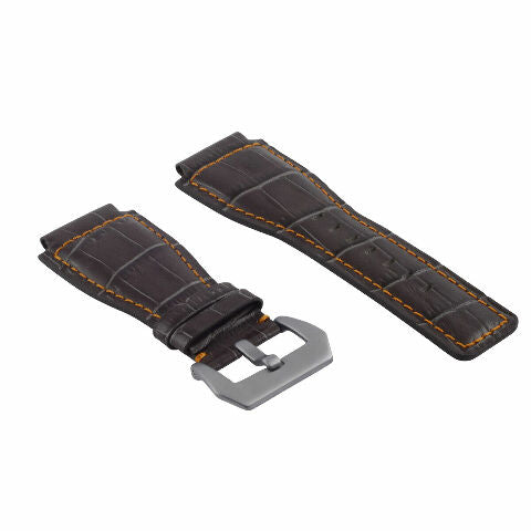 24MM LEATHER WATCH BAND STRAP WITH SILVER BUCKLE FOR BELL & ROSS BR-01 BR-03