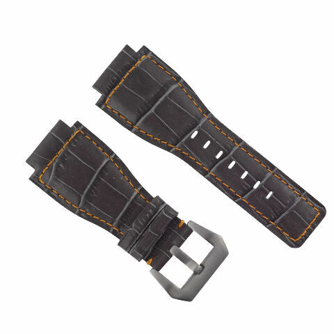 24MM LEATHER WATCH BAND STRAP WITH SILVER BUCKLE FOR BELL & ROSS BR-01 BR-03