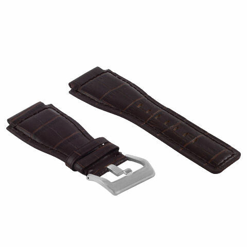 24MM LEATHER WATCH BAND STRAP WITH SILVER BUCKLE FOR BELL & ROSS BR-01 BR-03