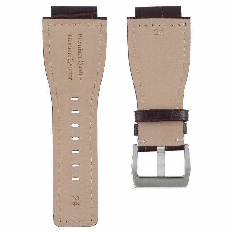 24MM LEATHER WATCH BAND STRAP WITH SILVER BUCKLE FOR BELL & ROSS BR-01 BR-03