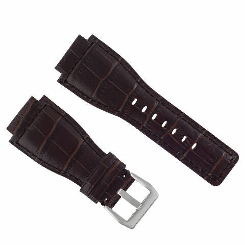 24MM LEATHER WATCH BAND STRAP WITH SILVER BUCKLE FOR BELL & ROSS BR-01 BR-03