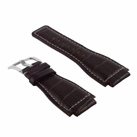 24MM LEATHER WATCH BAND STRAP WITH SILVER BUCKLE FOR BELL & ROSS BR-01 BR-03