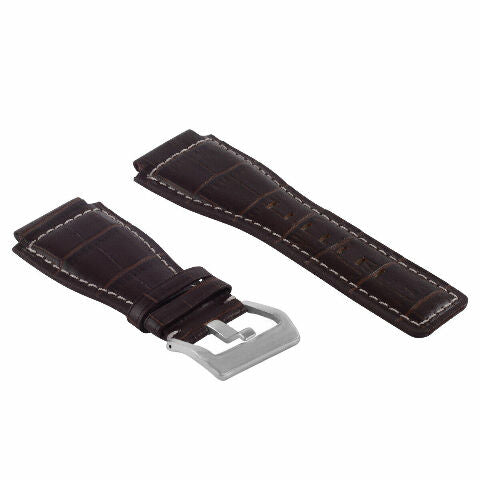 24MM LEATHER WATCH BAND STRAP WITH SILVER BUCKLE FOR BELL & ROSS BR-01 BR-03