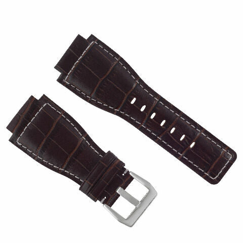 24MM LEATHER WATCH BAND STRAP WITH SILVER BUCKLE FOR BELL & ROSS BR-01 BR-03