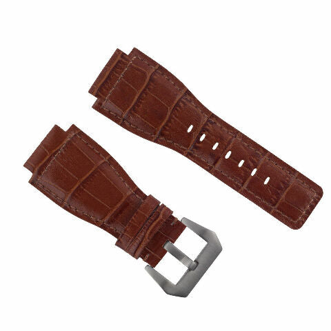 24MM LEATHER WATCH BAND STRAP WITH SILVER BUCKLE FOR BELL & ROSS BR-01 BR-03