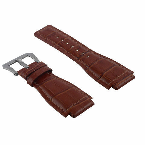 24MM LEATHER WATCH BAND STRAP WITH SILVER BUCKLE FOR BELL & ROSS BR-01 BR-03
