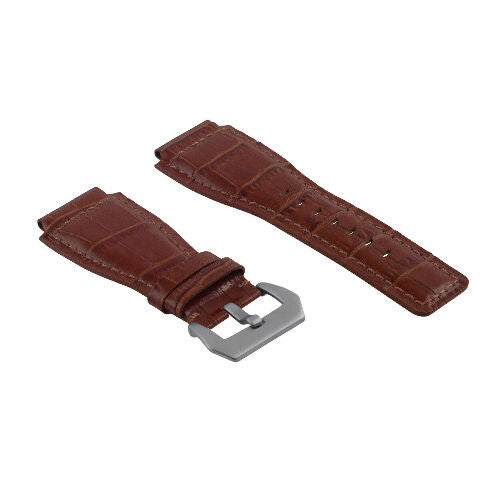 24MM LEATHER WATCH BAND STRAP WITH SILVER BUCKLE FOR BELL & ROSS BR-01 BR-03