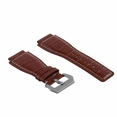 24MM LEATHER WATCH BAND STRAP WITH SILVER BUCKLE FOR BELL & ROSS BR-01 BR-03