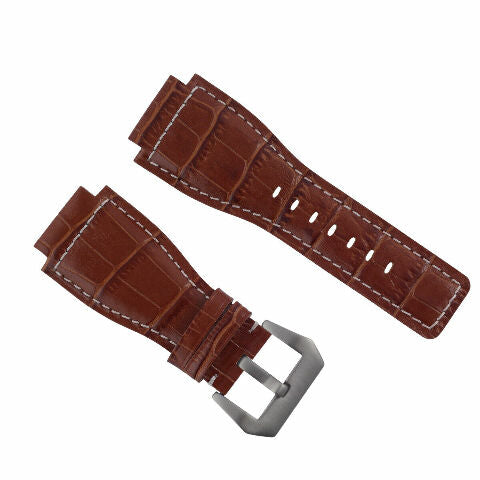 24MM LEATHER WATCH BAND STRAP WITH SILVER BUCKLE FOR BELL & ROSS BR-01 BR-03