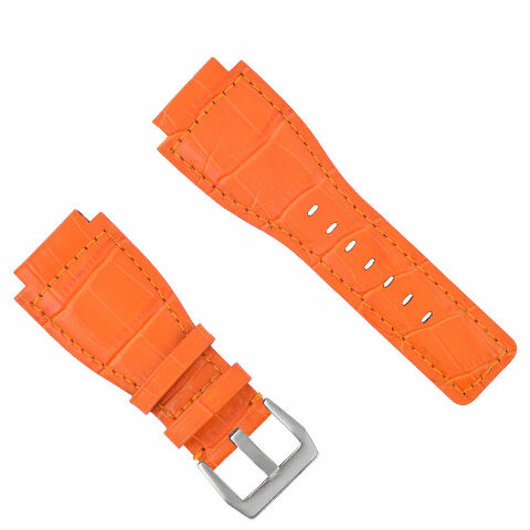 24MM LEATHER WATCH BAND STRAP WITH SILVER BUCKLE FOR BELL & ROSS BR-01 BR-03
