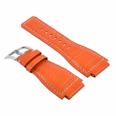 24MM LEATHER WATCH BAND STRAP WITH SILVER BUCKLE FOR BELL & ROSS BR-01 BR-03