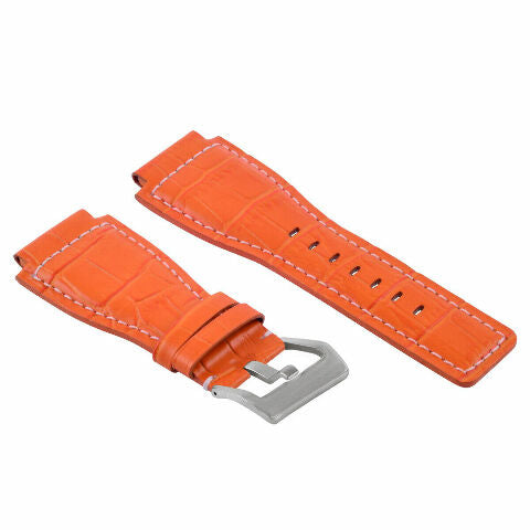 24MM LEATHER WATCH BAND STRAP WITH SILVER BUCKLE FOR BELL & ROSS BR-01 BR-03