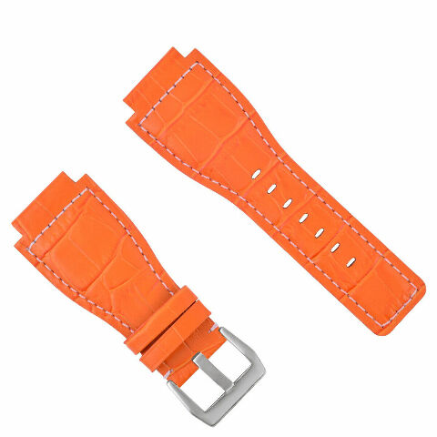 24MM LEATHER WATCH BAND STRAP WITH SILVER BUCKLE FOR BELL & ROSS BR-01 BR-03