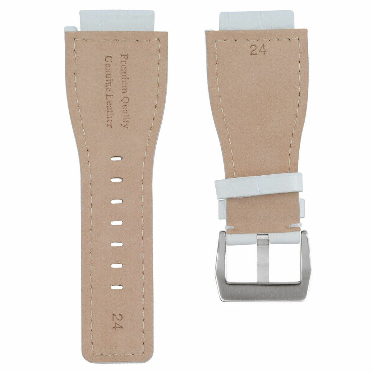 24MM LEATHER WATCH BAND STRAP WITH SILVER BUCKLE FOR BELL & ROSS BR-01 BR-03, White, view 3